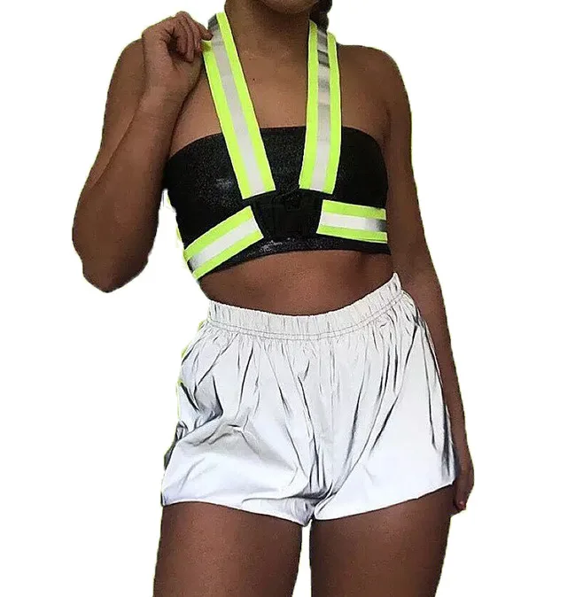 

2019 New Fashion Summer Women Casual Reflective Shorts Elastic High Waist Sport Shorts Size XS-2XL