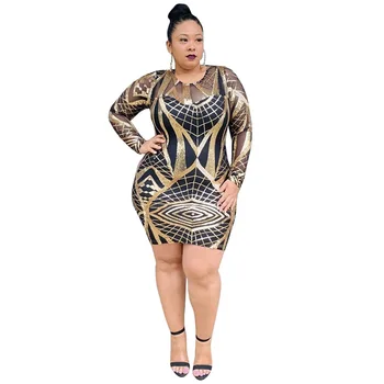

4XL 5XL Plus Size Women Spring Autumn Dress Sequined O-Neck Long Sleeve Mesh Sexy Club Night Party Bandage Dresses Big Size 3XL