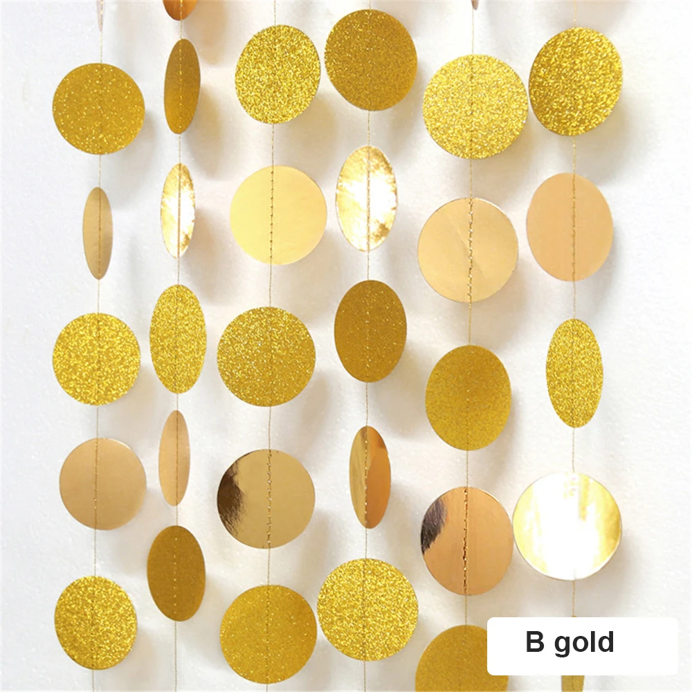 4 м занавес шампанское звезды круглое зеркало свадебные декоративные блестки подвесные украшения Гирлянда из бумажных флажков розовое золото - Цвет: B gold