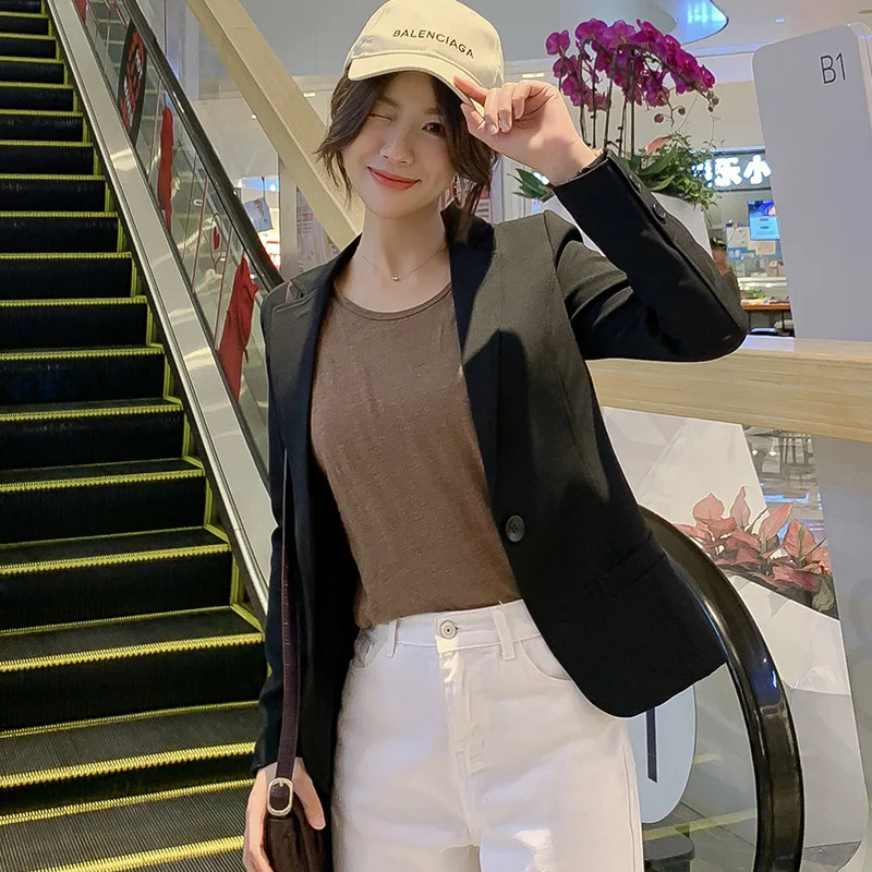 Короткий Ol модный костюм куртка весна и осень новая Корейская версия Slim-Fit с длинными рукавами на одной пуговице Блейзер Куртка женская