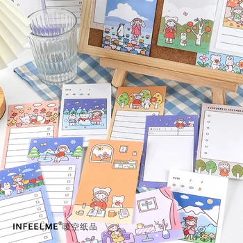 

30 Pcs Cartoon Girl Memo Pad Message Cute Sticky Notes Kawaii Decorative Memo Notepads Korean Stationery School Office Supplies