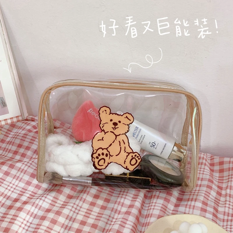 

INS Style Transparent PVC Bear Waterproof Large Capacity Pencil Case Sundries Storage Toiletry Bag Tool Stationery Supplies
