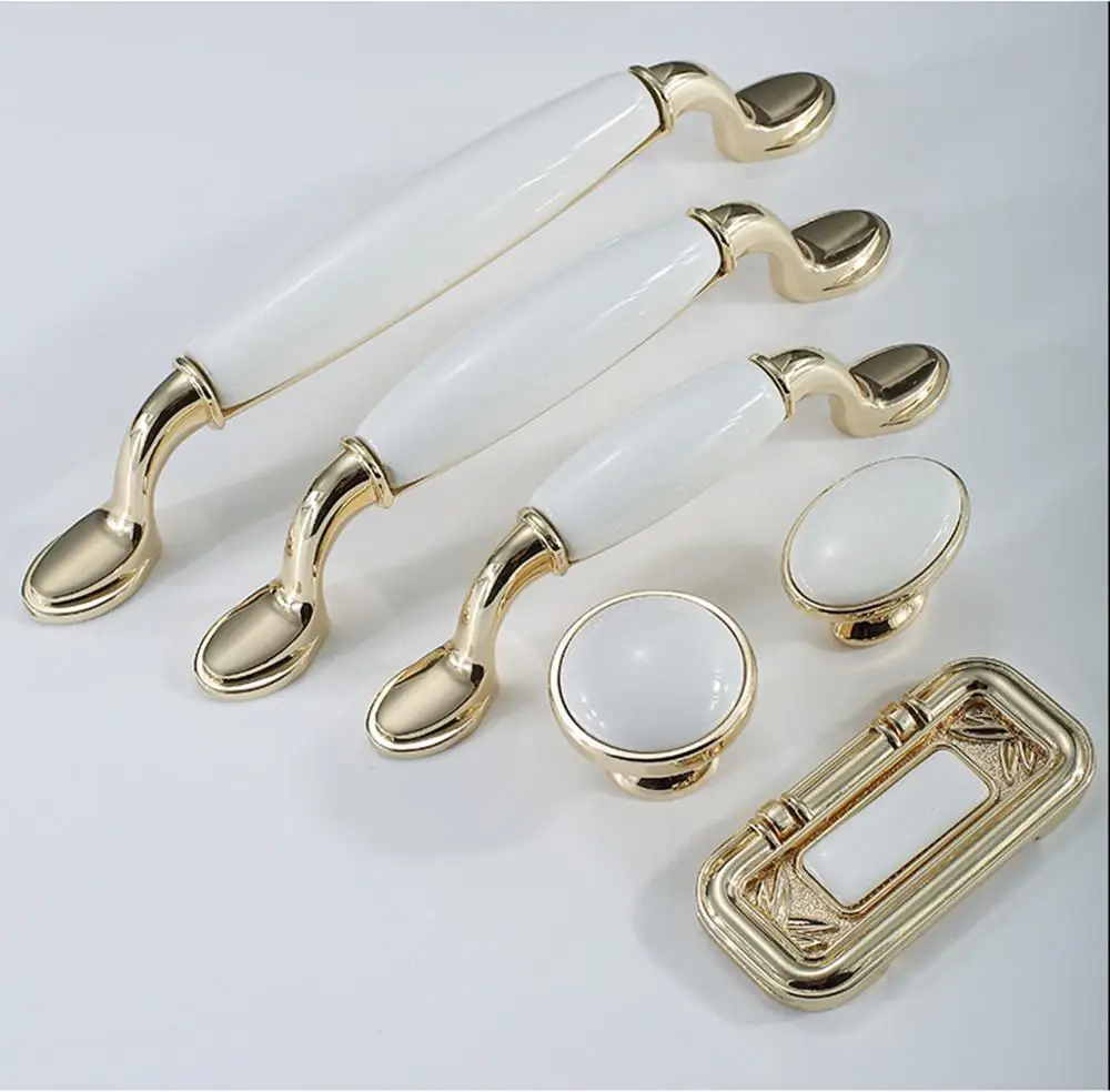 

Modern minimalist cabinet door handle ceramic white wardrobe door handle furniture cabinet drawer handle single hole gold