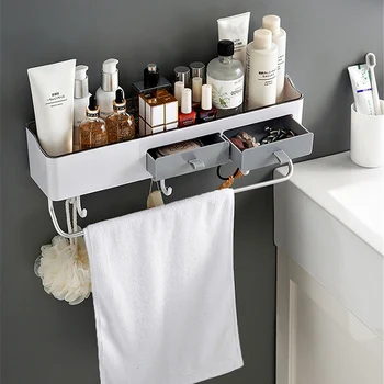 

Punch-freer Bathroom Shower Shelf Bathroom Towel Bar Shampoo Cosmetic Shower Shelf Holder Storage Rack Kitchen Plastic