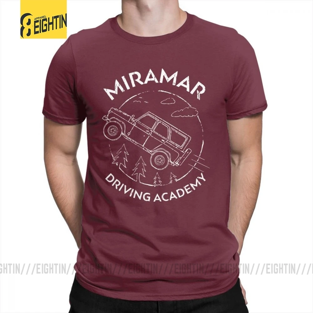 Забавные футболки PUBG Miramar для вождения, Academy, футболки с круглым вырезом, большие размеры, футболки, хлопок, футболки с коротким рукавом для мужчин, большие размеры - Цвет: Burgundy
