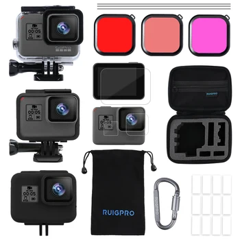 

For Gopro 7 6 5 Black Accessories Waterproof Case Dive Filter Frame Case Screen Protector Silicone Shell For Go Pro hero 8 set