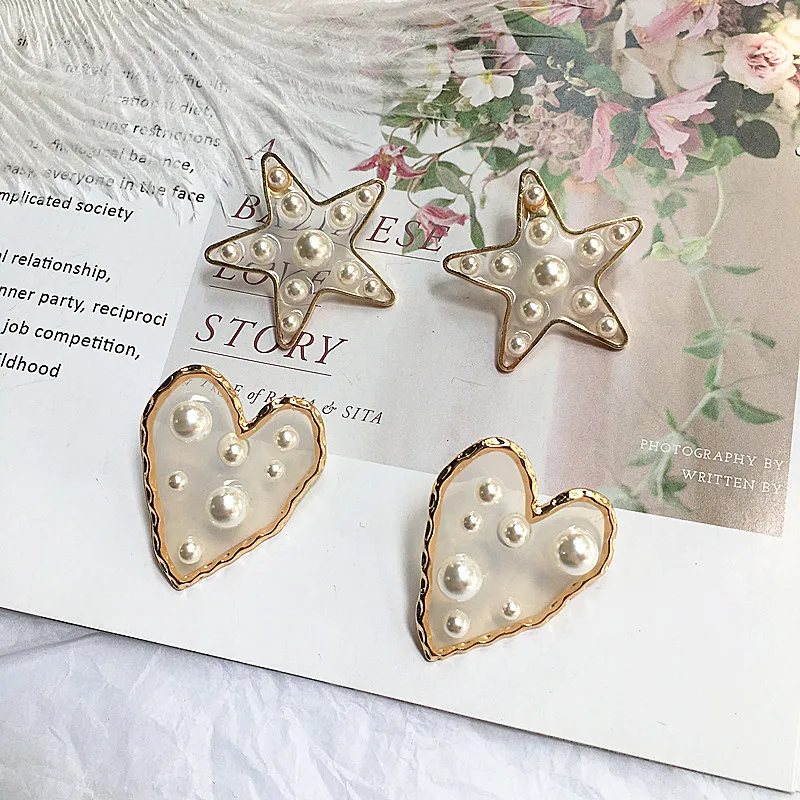 

Timlee E242 New Fashion Cute Heart Star Imitation Pearl Alloy Studs Earrings,Temperamental Jewelry wholesale.