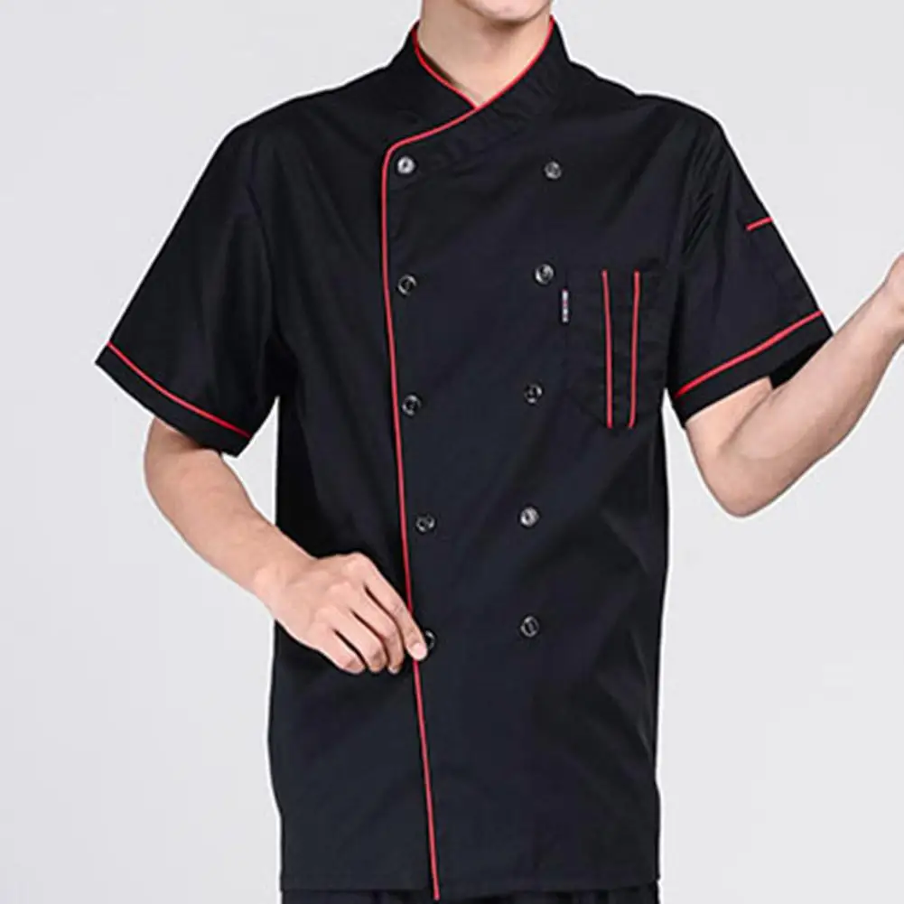 

Plus Size Short Sleeve Stand Collar Double-breasted Restaurant Chef Kitchen Waiter Uniform Loose T-shirt For Men's Uniforms