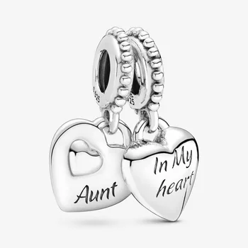 

2020 New 925 Sterling Silver Aunt & Niece Split Heart Dangle Charm Fit pandora Bracelet Necklace Heart Pendant DIY Jewelry