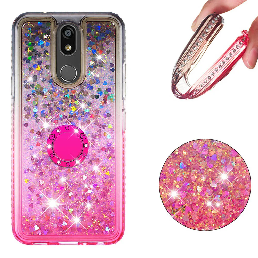 

Quicksand Bling Phone Cases For LG K40 K12 Plus Stylo 5 Cover TPU Liquid Diamond Giltter Bracket Finger Ring Funda Coque Gifts