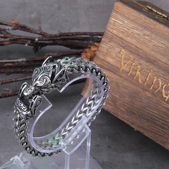 Viking Ouroboros vintage punk bracelet for men stainless steel fashion Jewelry hippop street culture Style 2
