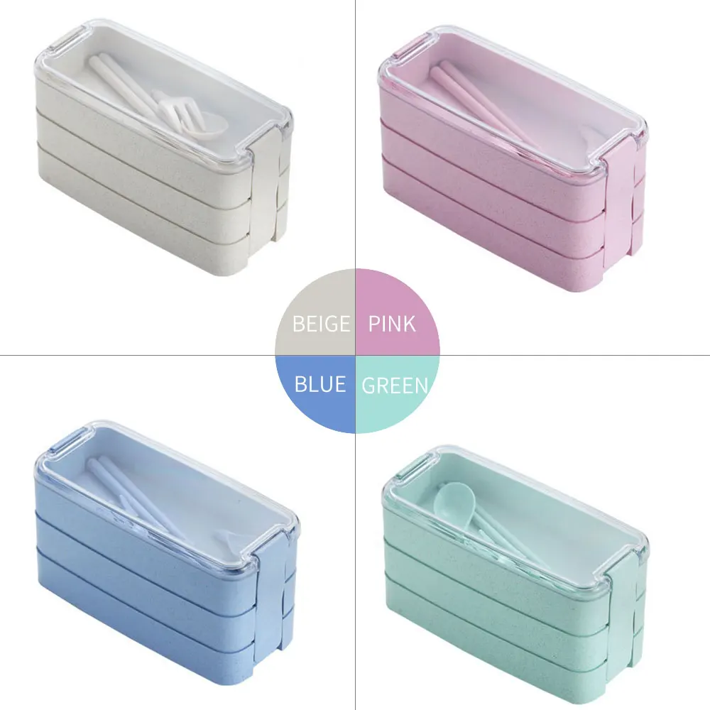 High Quality 3Layer Portable Wheat Straw Lunch Box Food Storage Case Container Dinnerware Microwave Bento Box For Child Student