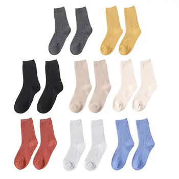 

Fashion 5 Pairs Women Girls Winter Simple Socks Lady Solid Color Thick Wool Crew Soft Warm Casual Socks Mid-tube Hosiery