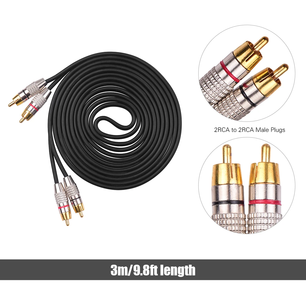 Длинные аудио-видео соединительные провода 2RCA к 2RCA Стерео аудиокабель RCA шнуры Позолоченные соединительные провода/кабель