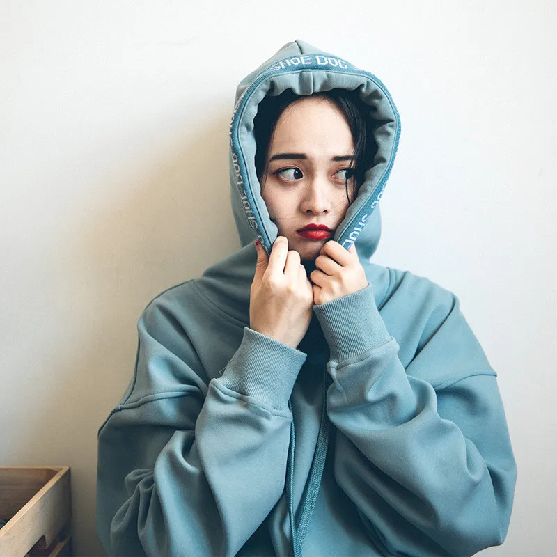 blue Новинка, корейский стиль, с капюшоном, BF, хип-хоп, ленивый ветер, свободные, плюс бархат, толстовки для женщин, весна-осень, толстовки XA435 - Цвет: blue
