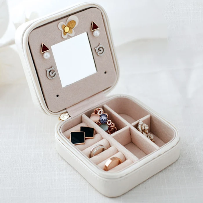 Portable Jewelry Box Storage Organizer Zipper Women Display Travel Case Double Layer LXH