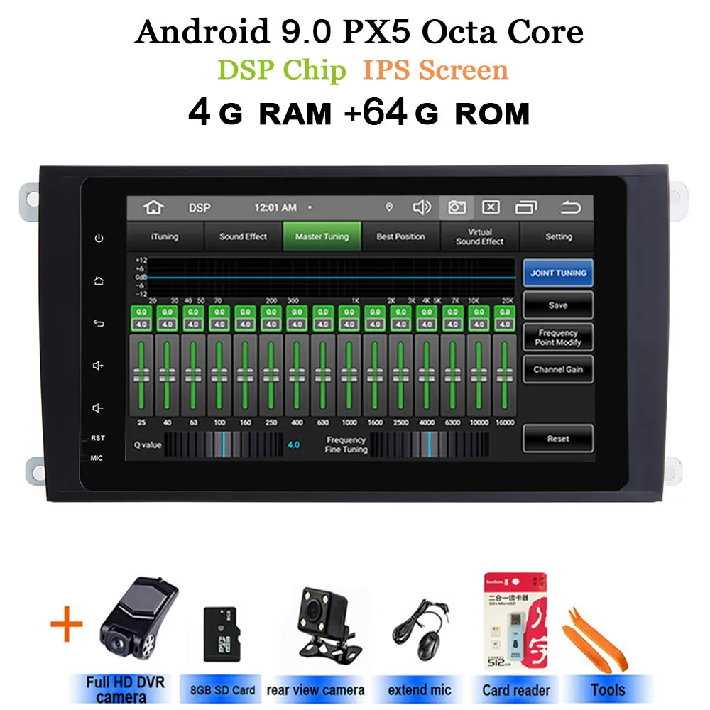 2 Din Android 10 стерео радио gps Нет dvd-плеер для Porsche Cayenne 2003-2010& Cayenne S 2003-2010& Cayenne GTS 2003-2010 - Цвет: DSP-IPS-PX5 4G cam