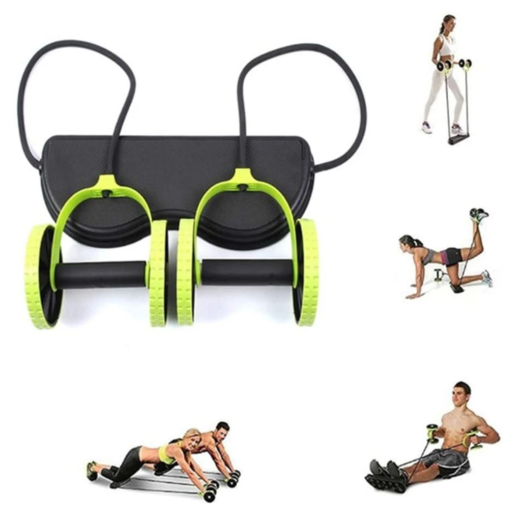 Double Wheels Ab Roller Pull Rope Abdominal Waist Slimming Exercise Equipment