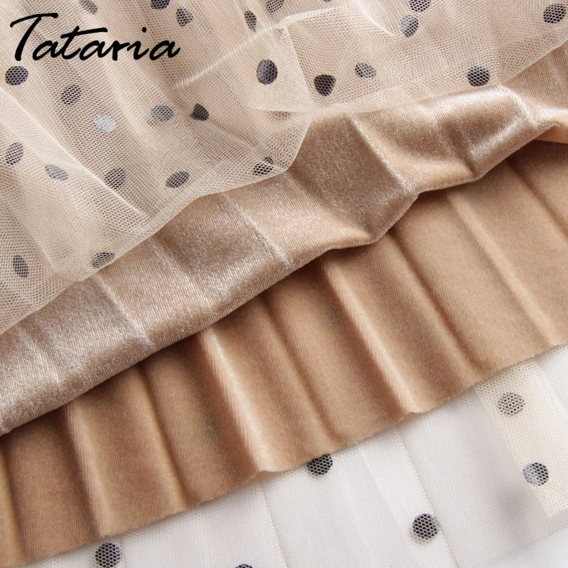 Tataria, плиссированная юбка в горошек, бархатные длинные юбки с высокой талией, Женская юбка макси, женские юбки, мода, школьная юбка, Jupe