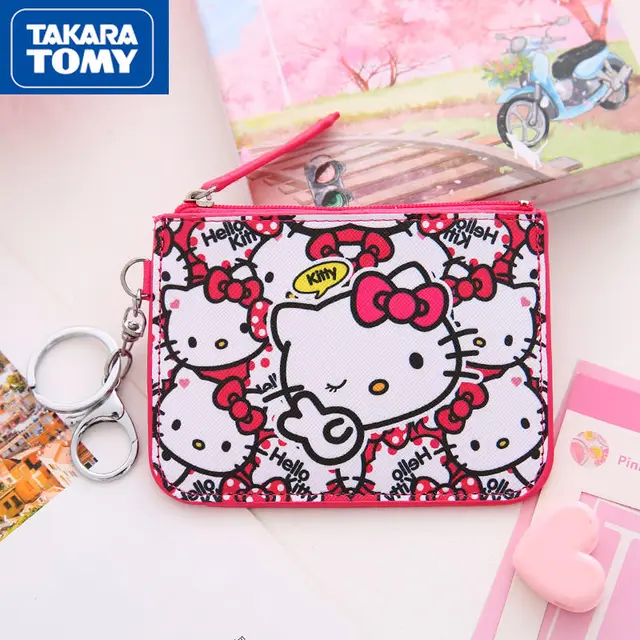 TAKARA TOMY cute cartoon Hello Kitty portable card holder simple female student keychain coin purse one ultra-thin 2