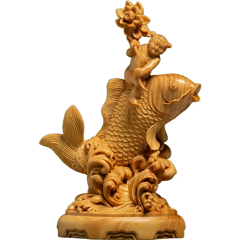 

Wood carvings Every year lucky fish lucky ornaments niannianyouyu creative solid wood Chinese home for decorations crafts