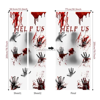 

Self Adhesive Door Sticker Horror Bloody Hand-Prints Party Indoor Decorative 831F