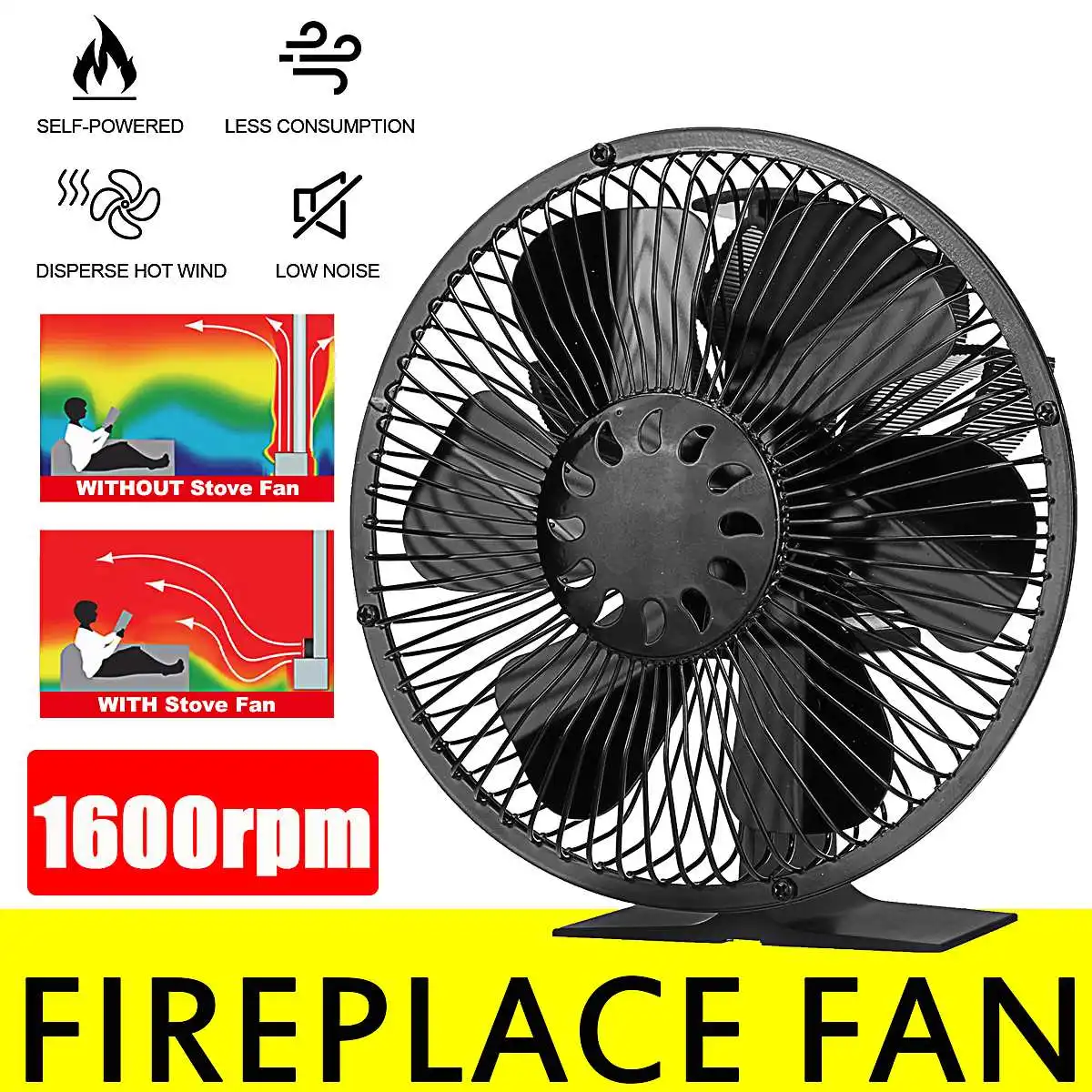 Fireplace 6 Blades Heat Powered Stove Fan Log Wood Burner Eco Fan Quiet  Home Fireplace Fan With Cover Efficient Heat Dissipation - AliExpress
