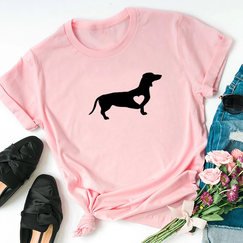 Розовый Футболка такса, любимая собака, Doxie, рубашка Wiener Dog, уличная футболка Tumblr, женские повседневные хлопковые футболки с графикой, Harajuku, Топ - Цвет: Розовый