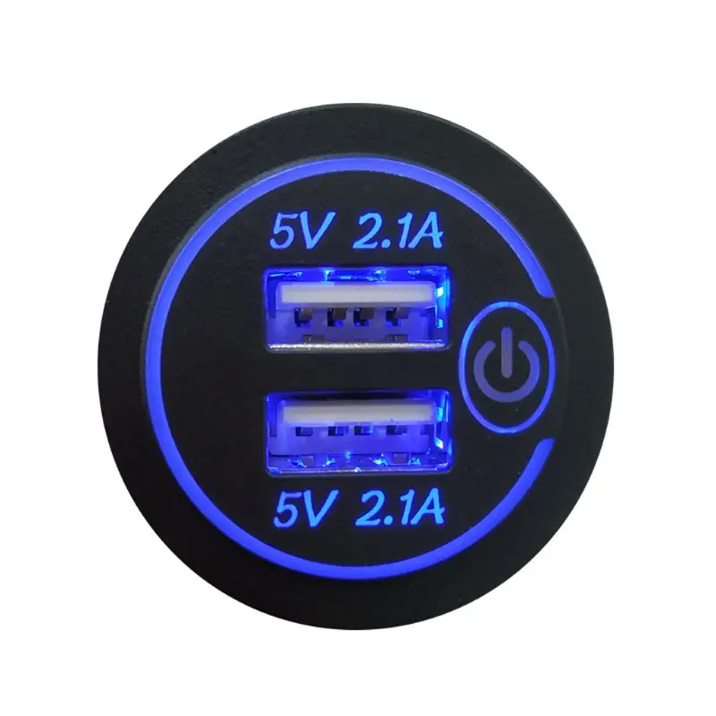 12 В 24 в двойной USB 2.1A светодиодный адаптер для автомобильного зарядного устройства с сенсорным выключателем, кабель питания для автомобиля, лодки, морского грузовика, мотоцикла, кемпера V - Тип штекера: Blue