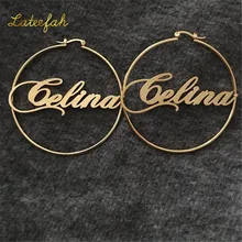 Lateefah  Punk Hip-Hop Style Earring Stainless Steel Hyperbole Big Steel Circle Hoop Smooth Custom Letter For Women