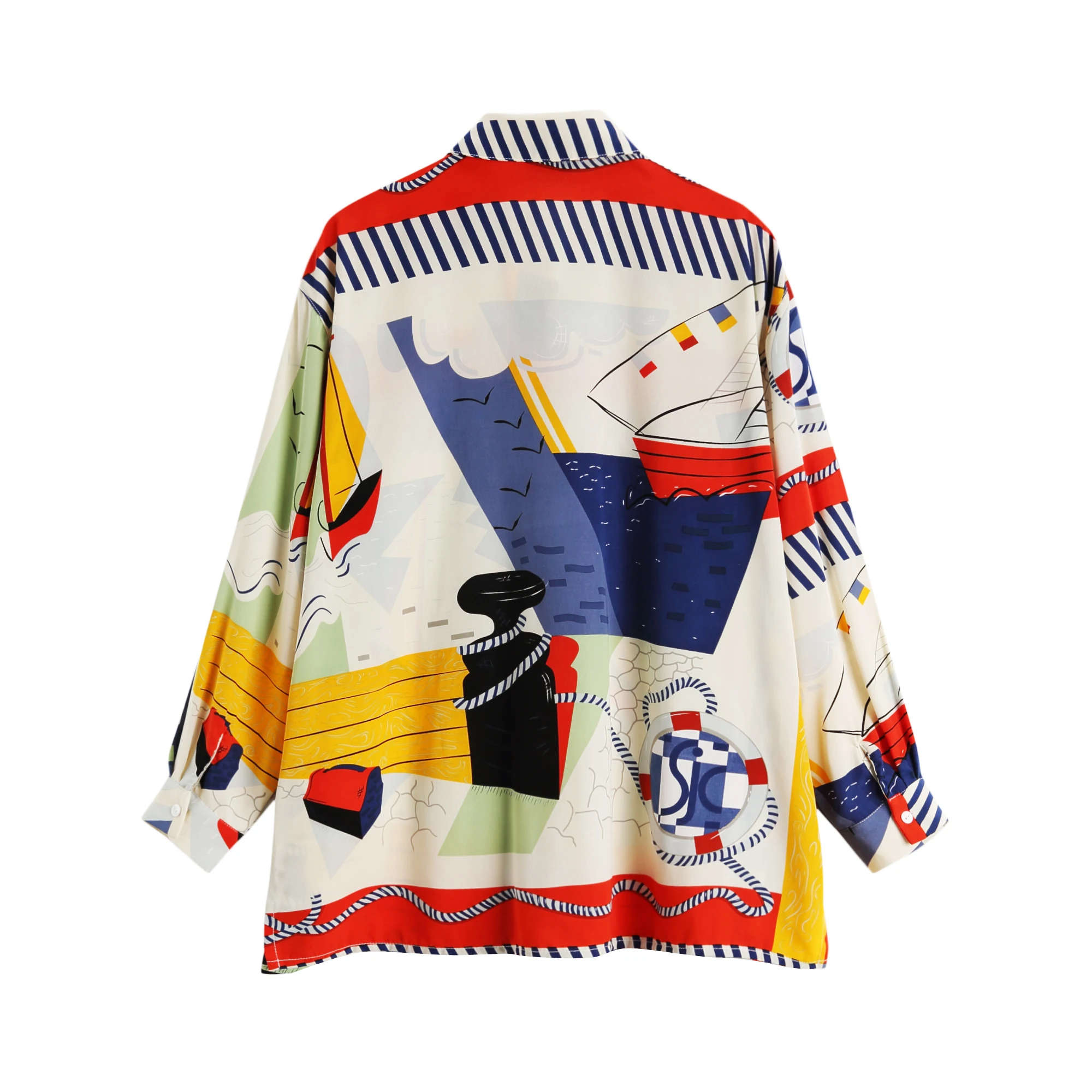  Cheerart Abstraction Print Womens Tops And Blouses Color Block Long Sleeve Shirt Colorful Blouse Sp