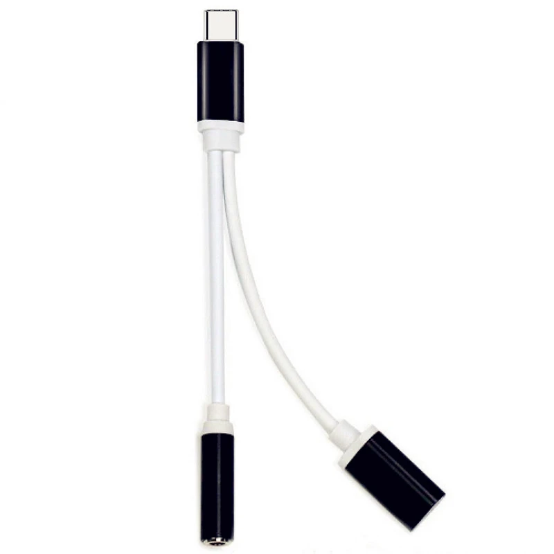 2в1 тип-c Usb аудио адаптер тип-c до 3,5 мм разъем для наушников конвертер музыка Зарядка адаптер Зарядка для телефона huawei Xiaomi - Цвет: black