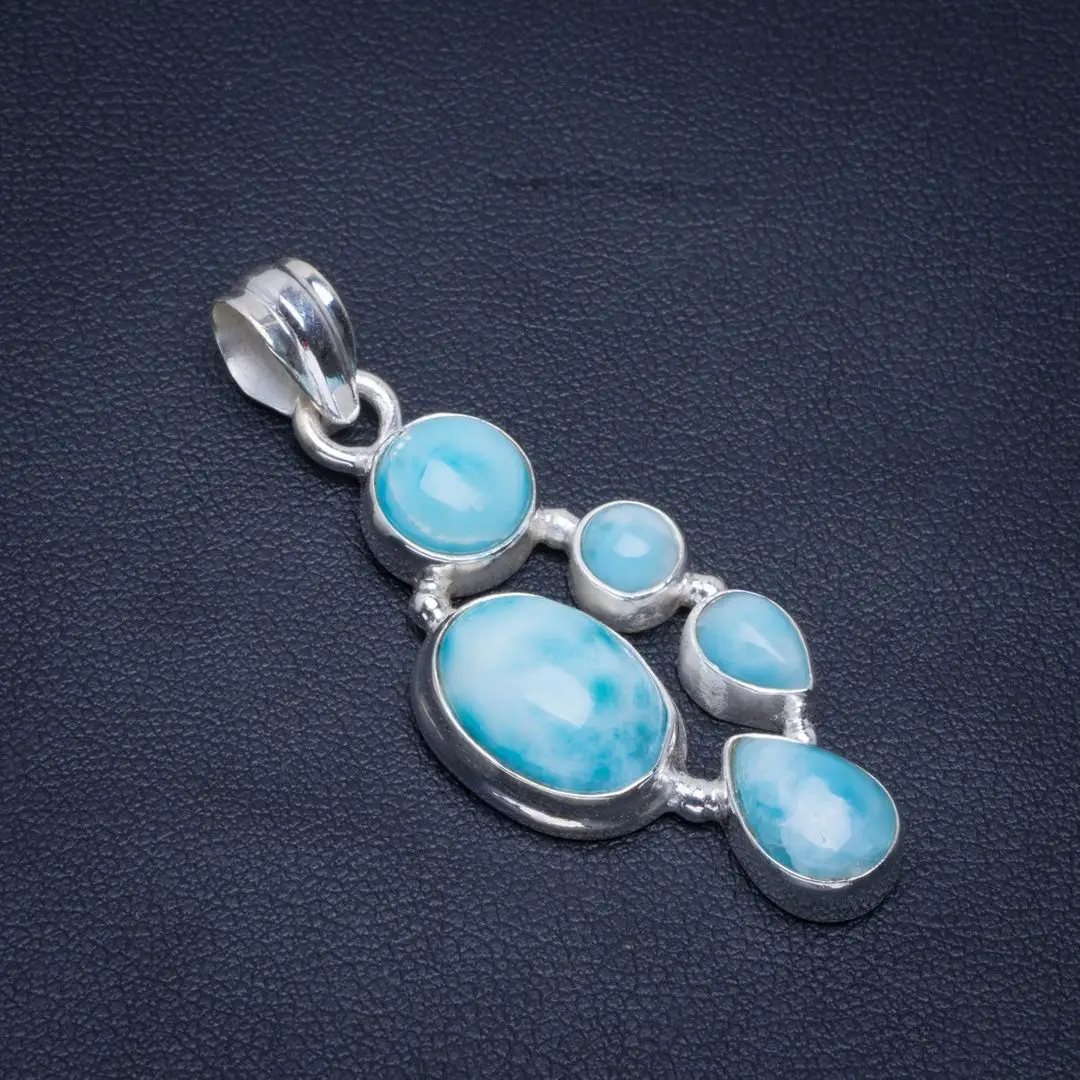 Натуральный Caribbean Larimar ручной работы уникальный 925 пробы серебряный кулон 1,7" B3241