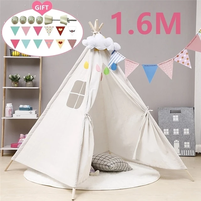 1.6M Play House For Children Tent Portable Kids Tent Cabana Tipi Infantil Baby Teepee Tents Castle LED Lights/Carpet/Decoration 1