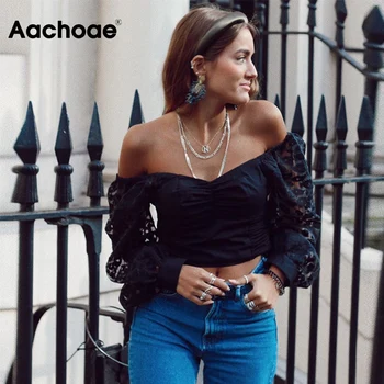 

Women Tops Summer Short Style Black Blouse Vintage Long Sleeve Patchwork Lace Tunic Female Crop Tops Pleated Gothic Shirt Blusas