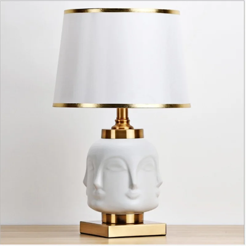 white with gold rim Американский стиль, художественная Керамическая Настольная лампа с человеческим лицом для спальни, прикроватная, для гостиной, фойе, для учебы, для чтения, ночной Светильник 190151 - Цвет абажура: white with gold rim