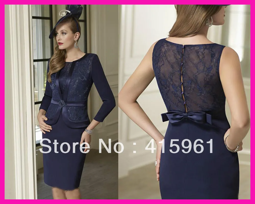 same as picture Vestidos de novia, темно-синие кружевные платья до колена для матери невесты с жакетом для свадьбы, vestido de madrinha - Цвет: same as picture