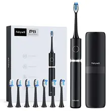 Fairywill sonic escova de dentes elétrica p11 mais limpeza à prova dwaterproof água carregamento rápido temporizador inteligente com 8 cabeças substituição caso viagem