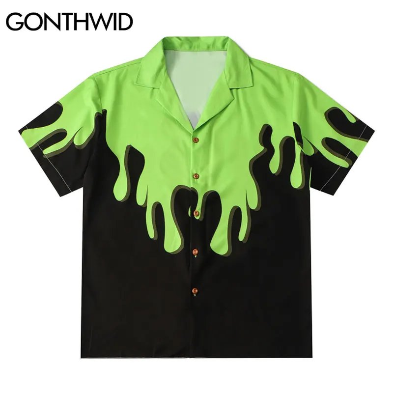 Гавайская пляжная рубашка GONTHWID в стиле хип-хоп с цветным блочным принтом Мужская