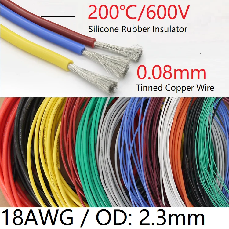 18AWG силиконовый гелевый резиновый провод OD 2 3 мм гибкий кабель