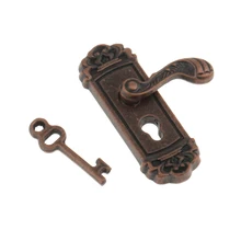

1:12 Dollhouse Miniature Bronze Metal Door Knob Right Handle with Key Accs