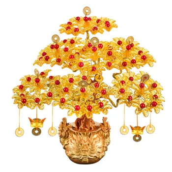 

Colorful Acrylic Glass Beaded Money Tree Bonsai Bedroom Ornament Gift Feng Shui Crafts DIY Handmade for Wealth Luck with Pot