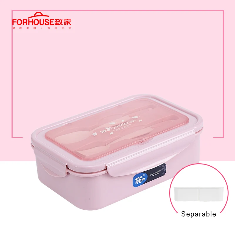 Pink 1400 мл японский контейнер для хранения еды Bento с ложками палочки для еды для детей - Цвет: Pink