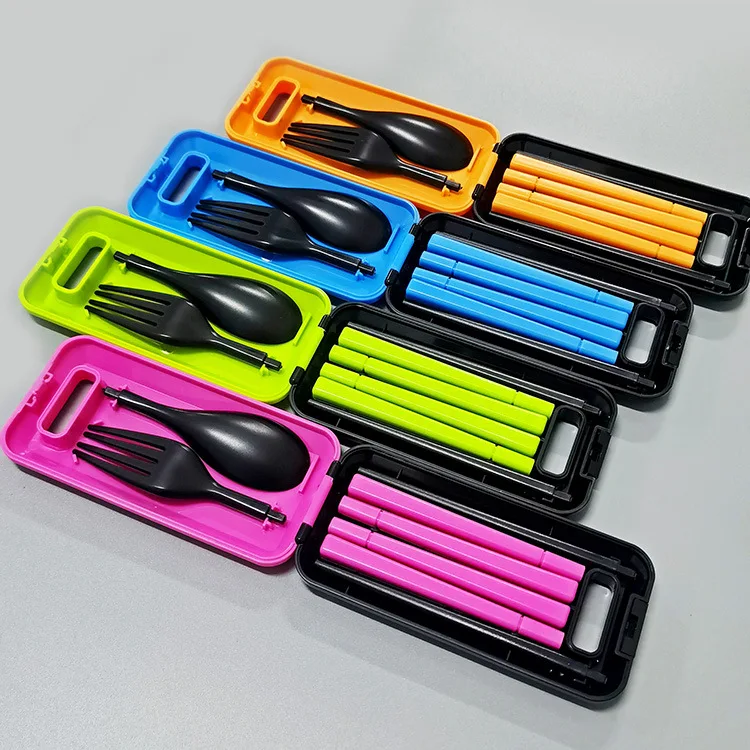 1set Outdoor Tableware Student Portable Box Travel Set Chopsticks Fork Spoon Folding Combination Removable | Дом и сад