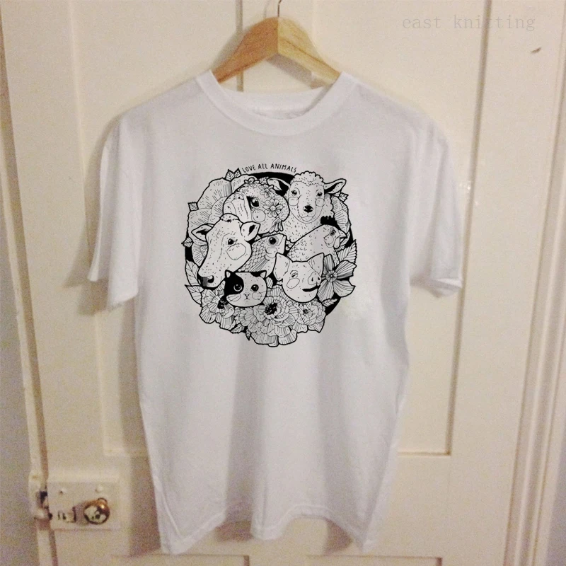 Love All animals T shrit женские летние топы с короткими рукавами и принтом Harajuku веганская рубашка