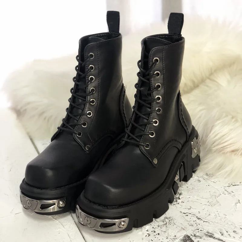 Botines de Punk para Mujer, zapatos de plataforma de 6CM, Tops altos, militares con decoración de Metal, color negro, Otoño e Invierno|Botas hasta el tobillo| - AliExpress