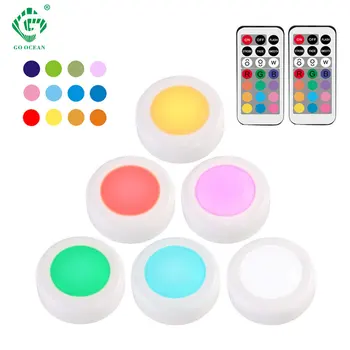 

Remote Control Battery LED Under Cabinet Light Dimmable RGBCW Puck Lights Shelf Closet Press Switch Wardrobe Cupboard Night Lamp