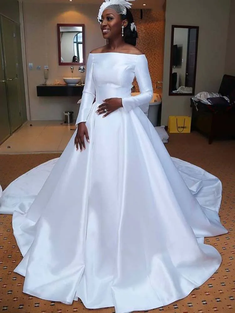 2021 Satin Ball Gown Wedding Dresses 