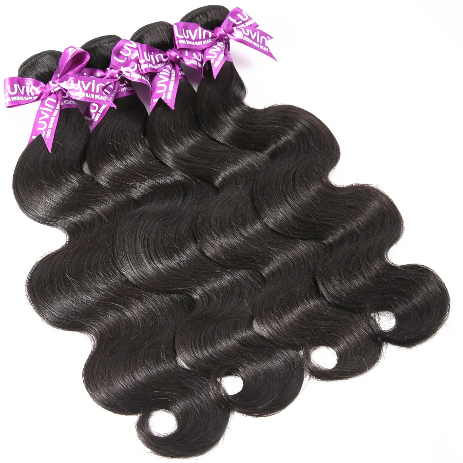 Luvin OneCut волосы объемная волна 8-30 28 30 дюймов бразильские девственные волосы натуральный цвет 4 пряди человеческие волосы с двойным нарисованным