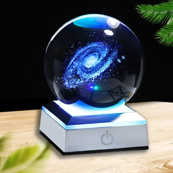 8 cm 3D Laser  Engraving Galaxy K9 Crystal Sphere New Colorful Changeable LED Base Home Decoration Ball Ornament Globe 1